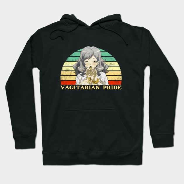 Vagitarian Pride - Lesbian Anime Pun - Retro Sunset v4 Hoodie by clvndesign